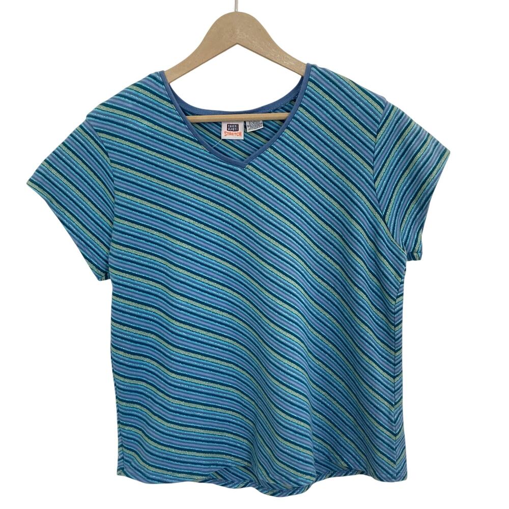 Faded Glory Y2K Sparkly Blue Striped T-Shirt
